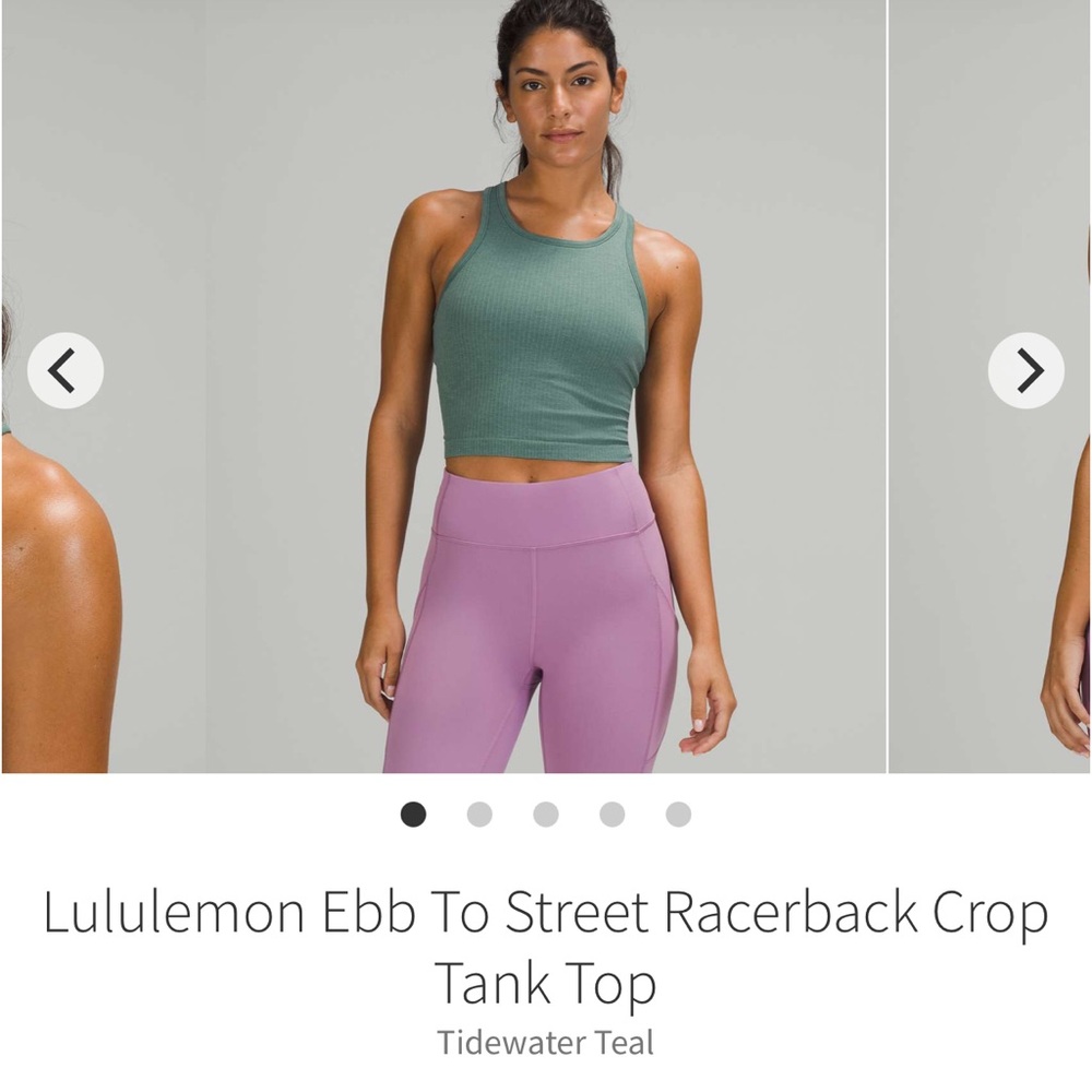 Lululemon ebb to street racerback crop tank TIDEWATER TEAL SZ 6